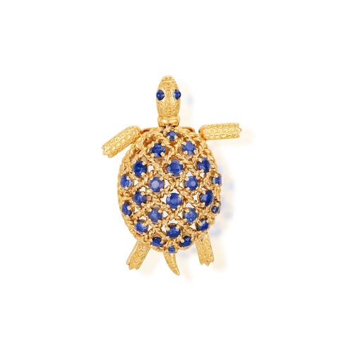 47 - A SAPPHIRE NOVELTY BROOCH, BY CARTIER, CIRCA 1960  Designed as a turtle, the shell set with circular... 