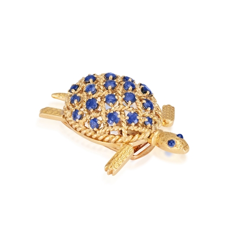 47 - A SAPPHIRE NOVELTY BROOCH, BY CARTIER, CIRCA 1960  Designed as a turtle, the shell set with circular... 