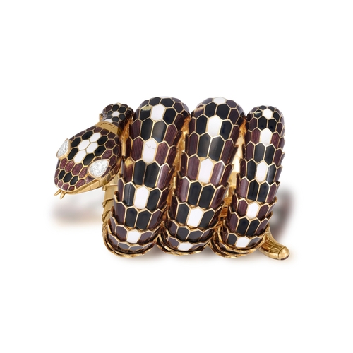 53 - A RARE AND COLLECTIBLE 'SERPENTI' BRACELET WATCH, BY BULGARI, CIRCA 1960  Designed as a snake, the s... 