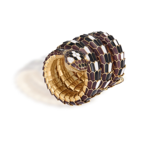 53 - A RARE AND COLLECTIBLE 'SERPENTI' BRACELET WATCH, BY BULGARI, CIRCA 1960  Designed as a snake, the s... 