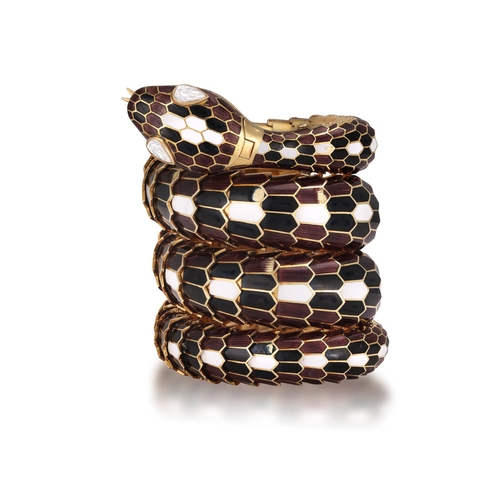 53 - A RARE AND COLLECTIBLE 'SERPENTI' BRACELET WATCH, BY BULGARI, CIRCA 1960  Designed as a snake, the s... 