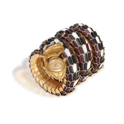 53 - A RARE AND COLLECTIBLE 'SERPENTI' BRACELET WATCH, BY BULGARI, CIRCA 1960  Designed as a snake, the s... 