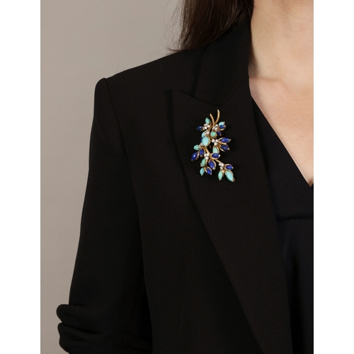 75 - A TURQUOISE, LAPIS LAZULI AND DIAMOND BROOCH, BY VAN CLEEF & ARPELS, CIRCA 1965  Of foliate design, ... 