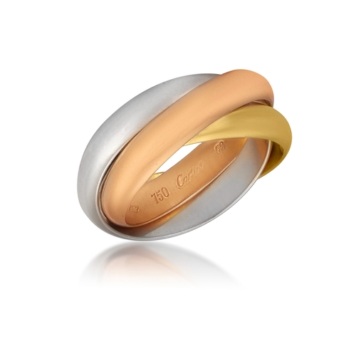 8 - A GOLD ‘TRINITY’ RING, BY CARTIER, 1997  Composed of three polished interlocking bands in either yel... 