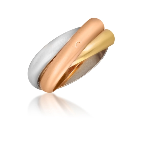 8 - A GOLD ‘TRINITY’ RING, BY CARTIER, 1997  Composed of three polished interlocking bands in either yel... 