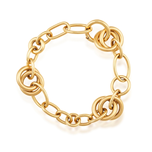 97 - A GOLD BRACELET, BY POMELLATO  The fancy polished and brushed gold links, in 18K gold, signed Pomell... 