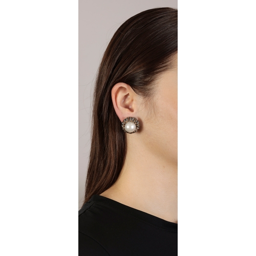 94 - A PAIR OF CULTURED PEARL AND DIAMOND EARRINGS, BY M. BUCCELLATI

Each cultured pearl of white tint m... 