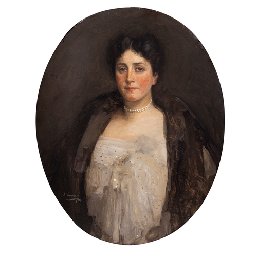 45 - Sir John Lavery RA RSA RHA (1856-1941) Portrait of a Lady Oil on canvas, oval, 77.5 x 65cm (30½ x 25... 