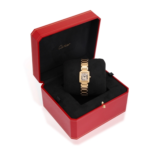 2 - AN 18K GOLD ‘TANK FRANCAISE’ BRACELET WATCH, BY CARTIER  6-jewel Cal-018B ETA quartz movement, squar... 