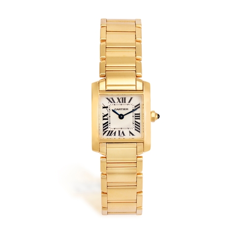 2 - AN 18K GOLD ‘TANK FRANCAISE’ BRACELET WATCH, BY CARTIER  6-jewel Cal-018B ETA quartz movement, squar... 