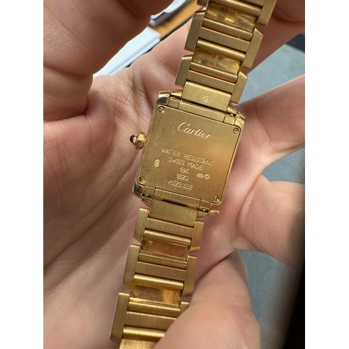 2 - AN 18K GOLD ‘TANK FRANCAISE’ BRACELET WATCH, BY CARTIER  6-jewel Cal-018B ETA quartz movement, squar... 