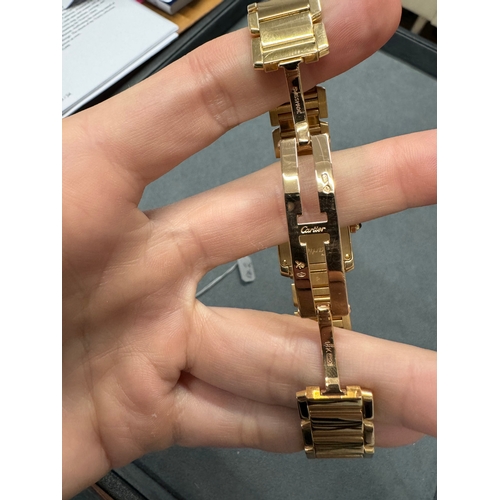 2 - AN 18K GOLD ‘TANK FRANCAISE’ BRACELET WATCH, BY CARTIER  6-jewel Cal-018B ETA quartz movement, squar... 