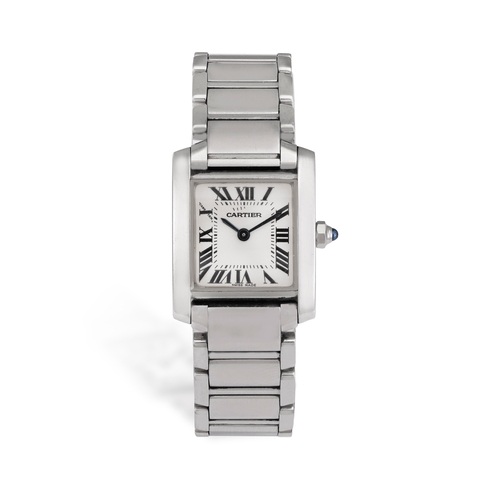 11 - A LADY'S STAINLESS STEEL 'TANK FRANCAISE' QUARTZ BRACELET WATCH, BY CARTIER  4-jewel Cal. 057 quartz... 