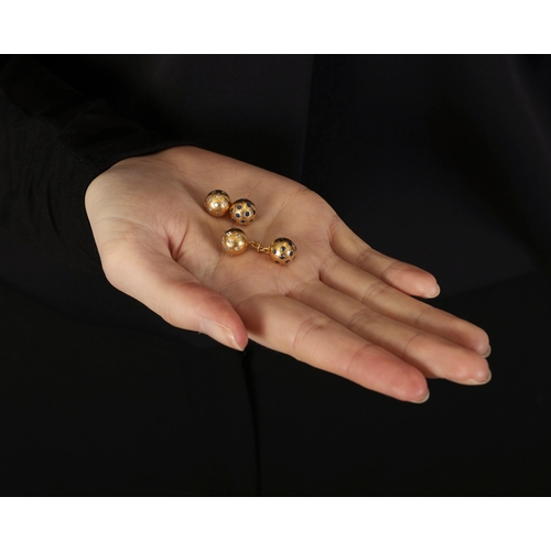 48 - A PAIR OF SAPPHIRE AND DIAMOND CUFFLINKS, BY VAN CLEEF & ARPELS, CIRCA 1960  Each composed of sphere... 