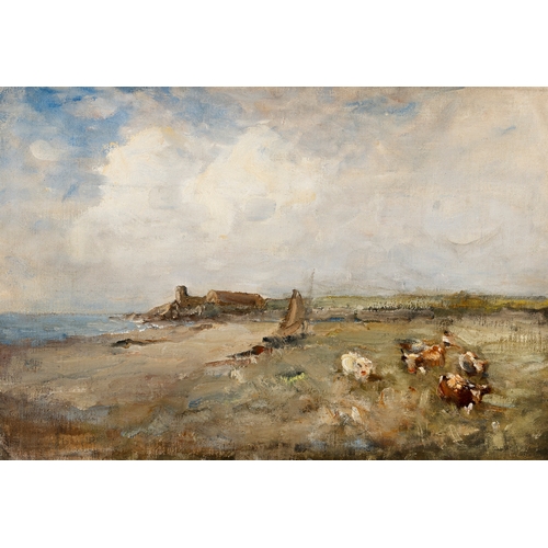 55 - Nathaniel Hone RHA (1831 - 1917) Cattle in Pasture by the coast at Malahide, County Dublin, with a v... 