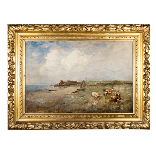 55 - Nathaniel Hone RHA (1831 - 1917) Cattle in Pasture by the coast at Malahide, County Dublin, with a v... 