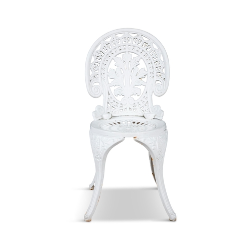 9 - A VICTORIAN WHITE PAINTED CAST IRON GARDEN TABLE AND TWO CHAIRS,

 

 

 

the table with pierced ci... 