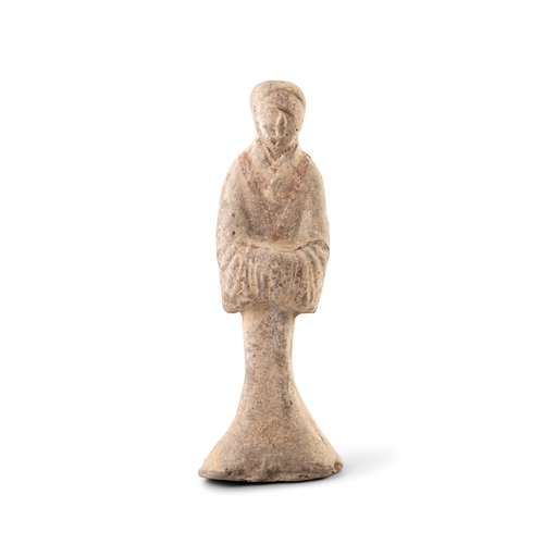 149B - A PAINTED POTTERY FIGURE OF A STANDING OFFICIAL  北魏 陶加彩仕人立像  China, Northern Wei dynasty.  H. 25.2 c... 