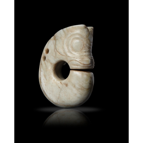 47 - A RARE AND LARGE CALCIFIED JADE ZHULONG ('PIG DRAGON')  紅山文化 玉豬龍  Neolithic period, Hongshan culture... 