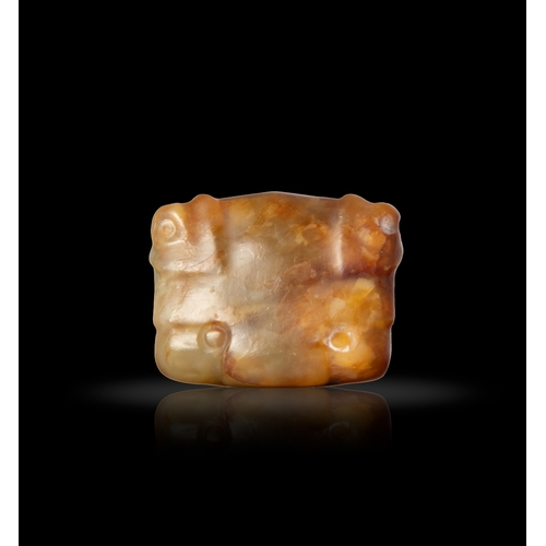 50 - A NEOLITHIC YELLOW JADE AND RUSSET 'TIGER FACE' PENDANT  石家河文化 玉虎頭  Shijiahe Culture (2500–2000 BC) ... 