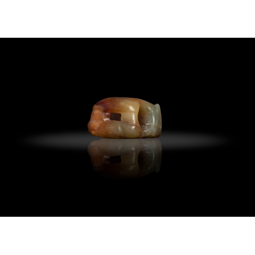 50 - A NEOLITHIC YELLOW JADE AND RUSSET 'TIGER FACE' PENDANT  石家河文化 玉虎頭  Shijiahe Culture (2500–2000 BC) ... 