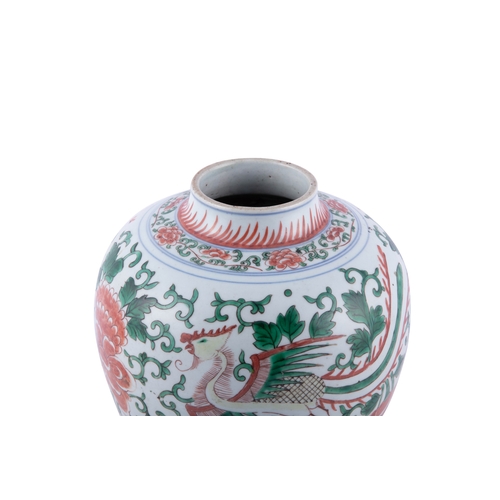 80 - A FAMILLE VERTE PHOENIX AND PEONY GINGER POT  清康熙 五彩凤穿牡丹罐  China, 18th century  H: 23cm