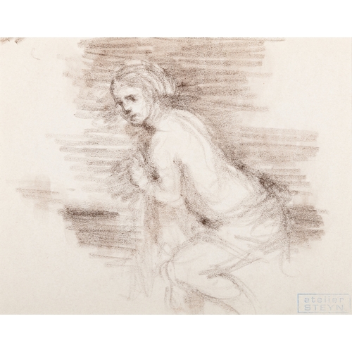 13 - Stella Steyn (1907-1987)  Seated Nude  Charcoal on paper, 18.5 x 24cm  With Studio Stamp