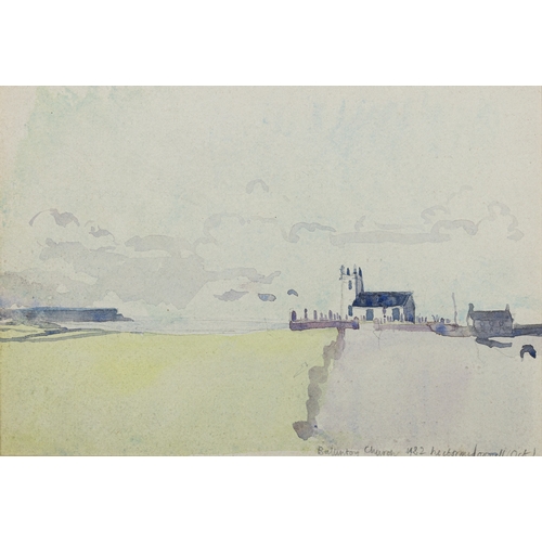 31 - Hector McDonnell RUA (1947) Ballintoy Church Watercolour, 14 x 19.5cm  Signed, inscribed and dated (... 