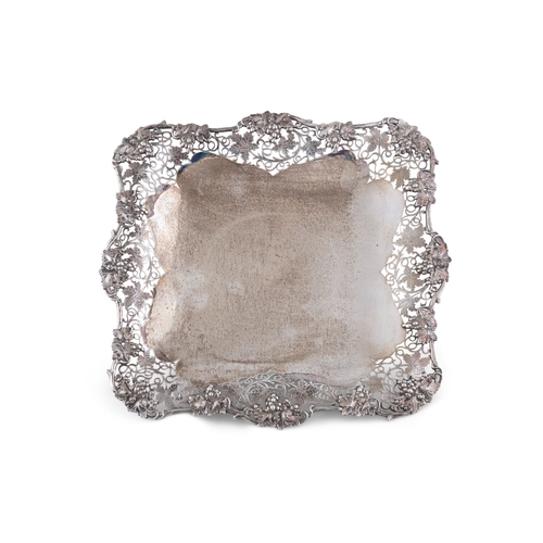 10 - A SQUARE SILVER TAZZA,  Sheffield c. 1936, mark of Atkin Brothers, with pierced scroll and leaf work... 