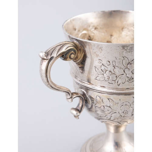 11 - A GEORGE III IRISH SILVER TWO HANDLED CUP,   Dublin 1795, maker's mark of George West, one side deco... 