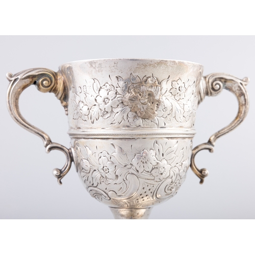 11 - A GEORGE III IRISH SILVER TWO HANDLED CUP,   Dublin 1795, maker's mark of George West, one side deco... 