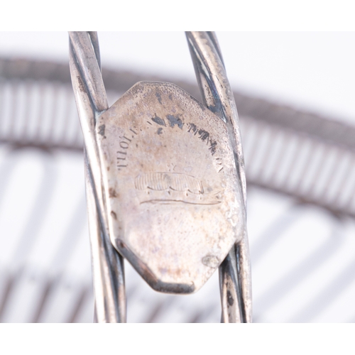 16 - A GEORGE III SWING HANDLED OVAL BREAD BASKET,    Sheffield c.1795, with maker's mark of Samuel Rober... 