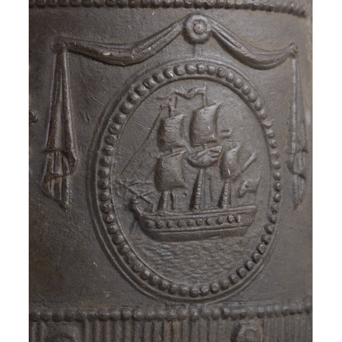 25 - A LEAD TOBACCO BOX,  decorated with Knight of the Golden fleece in a coat of arms. 12.5cm high, 13.5... 