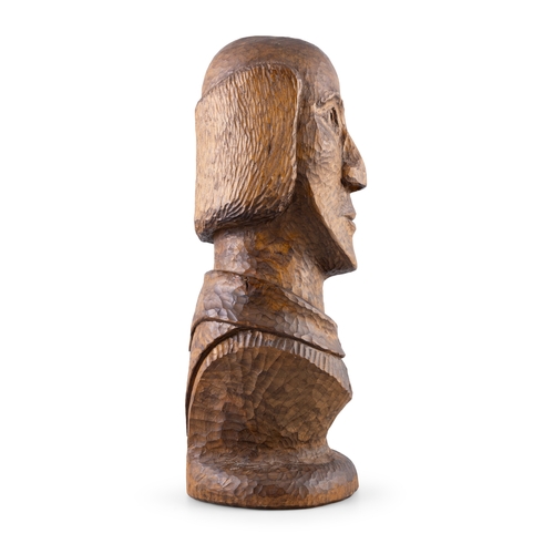 26 - A NAIVE CARVED TIMBER BUST OF A MALE FIGURE.   41cm high