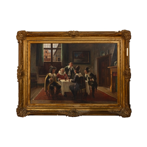 325 - CONTINENTAL SCHOOL 19TH CENTURY Interior with figures Oil on canvas, 70 x 100cm  Signed indistinctly