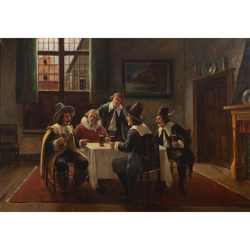 325 - CONTINENTAL SCHOOL 19TH CENTURY Interior with figures Oil on canvas, 70 x 100cm  Signed indistinctly