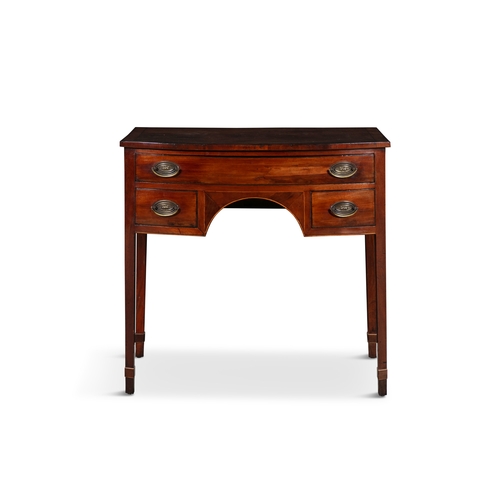 327 - A GEORGE III INLAID MAHOGANY BOWFRONT KNEEHOLE WRITING TABLE   fitted one long and two short drawers... 