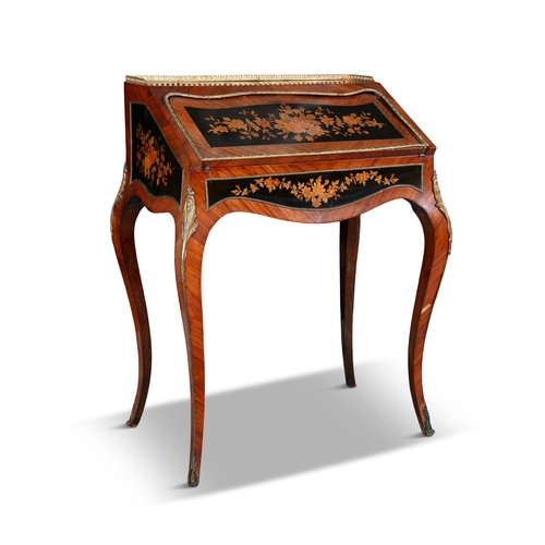 33 - A FRENCH KINGWOOD MARQUETRY AND GILT METAL MOUNTED BUREAU DU DAME, LATE 19TH CENTURY,  of slopefront... 