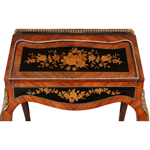 33 - A FRENCH KINGWOOD MARQUETRY AND GILT METAL MOUNTED BUREAU DU DAME, LATE 19TH CENTURY,  of slopefront... 