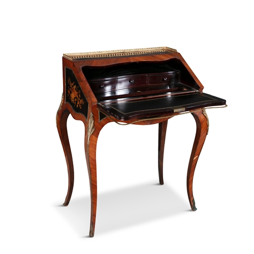 33 - A FRENCH KINGWOOD MARQUETRY AND GILT METAL MOUNTED BUREAU DU DAME, LATE 19TH CENTURY,  of slopefront... 