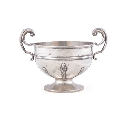 4 - AN EDWARDIAN SILVER TWO-HANDLED PEDESTAL BOWL,  Birmingham c. 1905, date letter rubbed, mark of H Hu... 