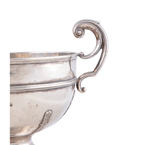 4 - AN EDWARDIAN SILVER TWO-HANDLED PEDESTAL BOWL,  Birmingham c. 1905, date letter rubbed, mark of H Hu... 