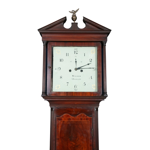 400 - AN EARLY 19TH CENTURY INLAID MAHOGANY LONGCASE CLOCK,   with broken pediment above a white enamel di... 