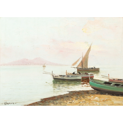 43 - CARLO CIAPPA (ITALIAN, 1890-1970) Fishing boats at dusk  Oil on canvas, 38.5 x 29cm Signed