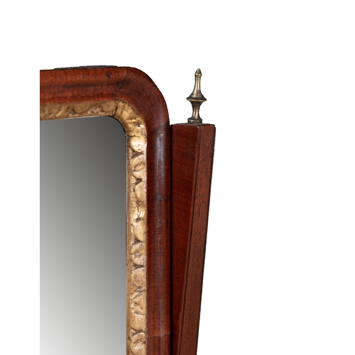 45 - A GEORGE III MAHOGANY CRUTCH FRAME TOILET MIRROR   the rectangular glass plate with gilt slip, on ba... 