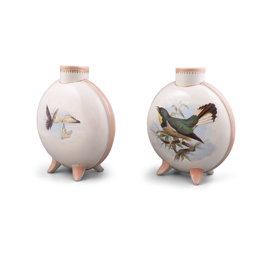 46 - A PAIR OF 19TH CENTURY HANDPAINTED CHINA MOON VASES BY CERAMIC AND CRYSTAL PALACE ART UNION, BURSLEM... 