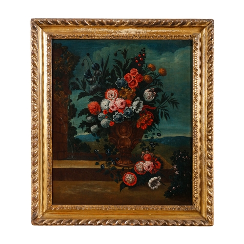 58 - STYLE OF MONNOYER Still Life with Urn Filled with Flowers Oil on canvas, 58 x 20cm  Provenance: Bear... 