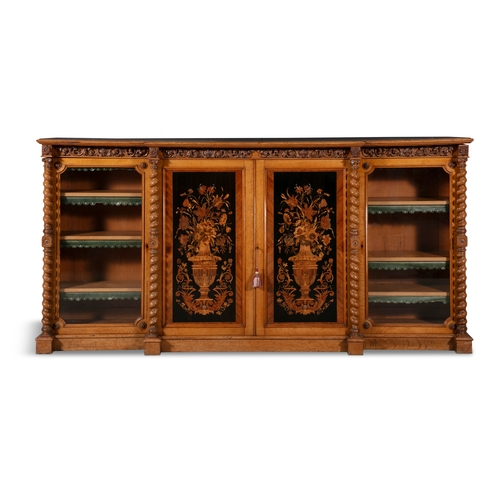 69 - A SATINWOOD AND MARQUETRY INLAID SIDE CABINET, IN THE DUTCH 19TH CENTURY TASTE. 245CM WIDE, 45CM DEE... 