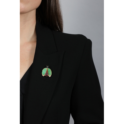 101 - ILLARIO FOR REPOSSI: A GEM-SET AND DIAMOND BROOCH  Modelled as a butterfly, the carved jade plaques ... 