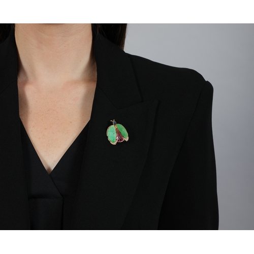 101 - ILLARIO FOR REPOSSI: A GEM-SET AND DIAMOND BROOCH  Modelled as a butterfly, the carved jade plaques ... 